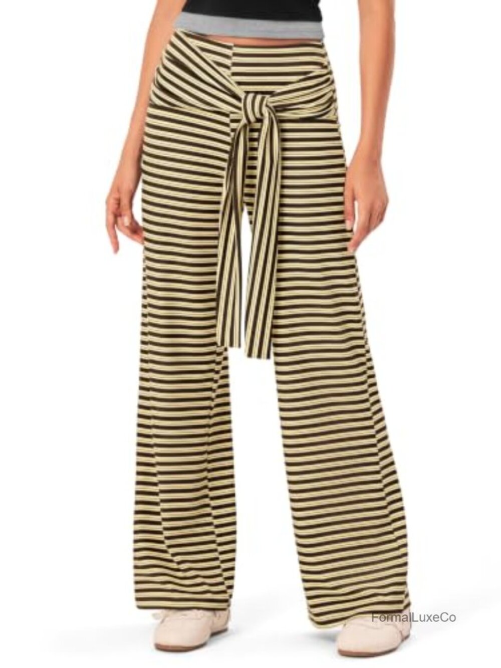 Wide Leg Striped Palazzo Pants High Rise Pull On Loose Lounge Vacation Yoga